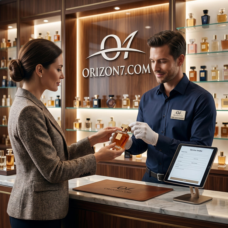 Service client Orizon7 présentant un parfum