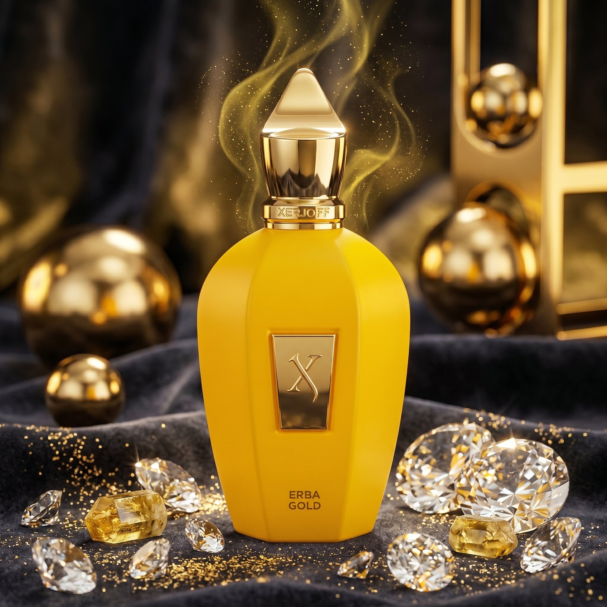 Flacon découverte Erba Gold de Xerjoff, extrait de parfum haute qualité.