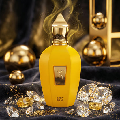 Flacon découverte Erba Gold de Xerjoff, extrait de parfum haute qualité.